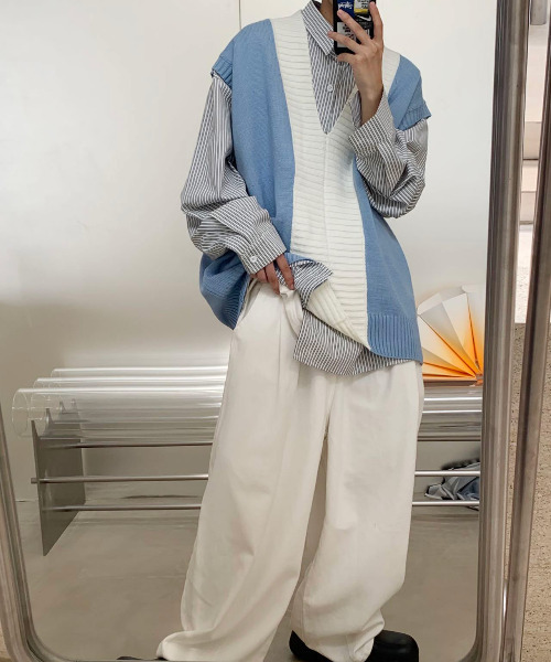 neos（ネオス）の「【neos -addictive design-】ルーズシルエット バイカラー Vネック チルデン ニット ベスト（ベスト・メンズ・ブルー/ベージュ/ブラック・MEDIUM/X-LARGE/LARGE）」の17枚目の写真