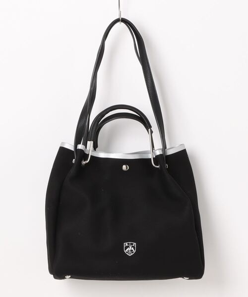 THREE DOG NIGHT(スリードッグナイト)の「STUART Metal handle 2way Tote Bag トートバック ショルダーバック(ショルダーバッグ・レディース・ブラック/ベージュ・ONE SIZE)」の1枚目の写真