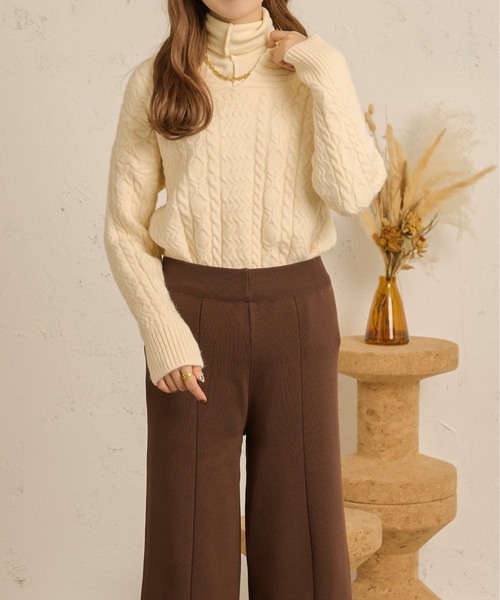 Ambre Neige（アンブルネージュ）の「セットアップ（Vネックニット×ニットパンツ）／【WEB/EC限定商品】（セットアップ・レディース・ダークブラウン/アイボリー/ライトブラウン・FREE）」の14枚目の写真