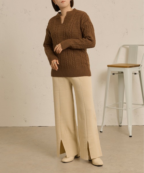 Ambre Neige（アンブルネージュ）の「セットアップ（Vネックニット×ニットパンツ）／【WEB/EC限定商品】（セットアップ・レディース・ダークブラウン/アイボリー/ライトブラウン・FREE）」の19枚目の写真