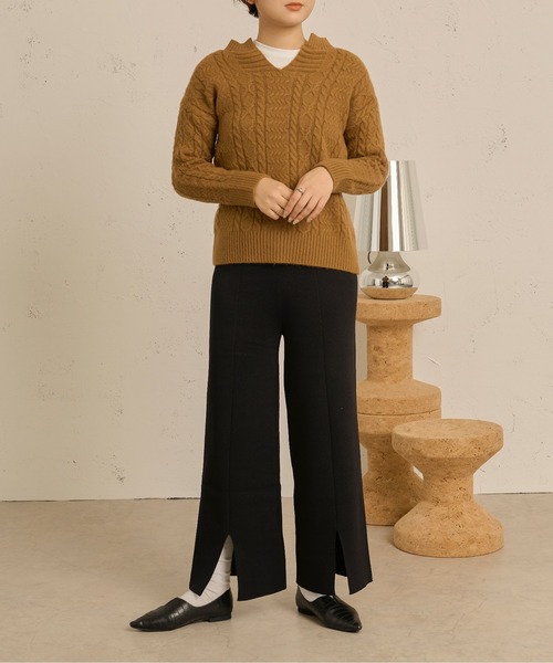 Ambre Neige（アンブルネージュ）の「セットアップ（Vネックニット×ニットパンツ）／【WEB/EC限定商品】（セットアップ・レディース・ダークブラウン/アイボリー/ライトブラウン・FREE）」の20枚目の写真