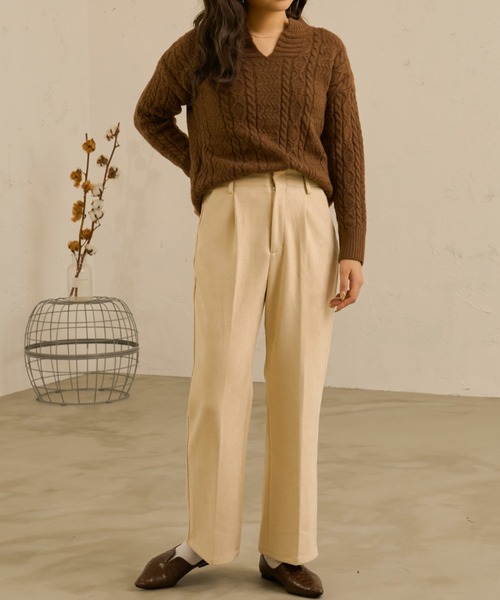 Ambre Neige（アンブルネージュ）の「セットアップ（Vネックニット×ニットパンツ）／【WEB/EC限定商品】（セットアップ・レディース・ダークブラウン/アイボリー/ライトブラウン・FREE）」の16枚目の写真