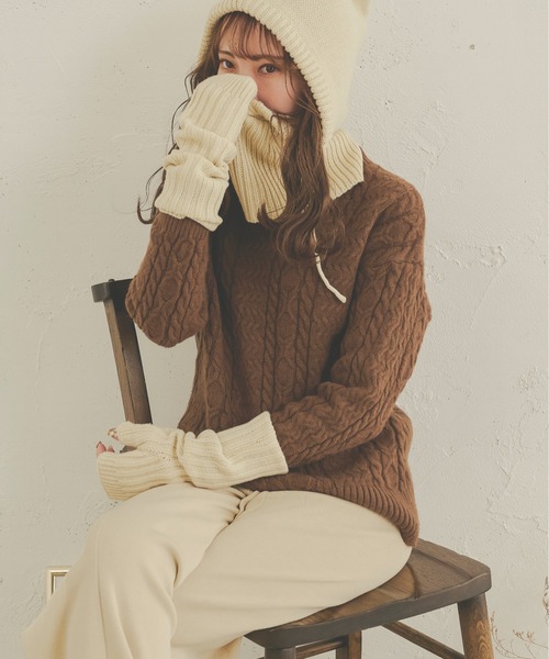 Ambre Neige（アンブルネージュ）の「セットアップ（Vネックニット×ニットパンツ）／【WEB/EC限定商品】（セットアップ・レディース・ダークブラウン/アイボリー/ライトブラウン・FREE）」の6枚目の写真