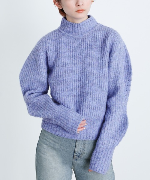 select MOCA（セレクトモカ）の「2021 AW デザインスリーブミックスリブショートニット（ニット/セーター・レディース・ライトグリーン/ミント/ラベンダー/チェリーレッド・FREE）」の3枚目の写真