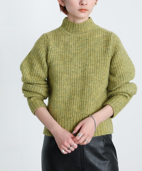 select MOCA（セレクトモカ）の「2021 AW デザインスリーブミックスリブショートニット（ニット/セーター・レディース・ライトグリーン/ミント/ラベンダー/チェリーレッド・FREE）」の5枚目の写真