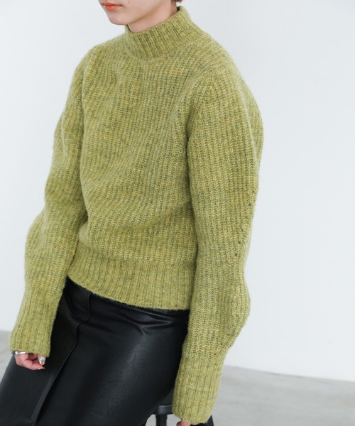 select MOCA（セレクトモカ）の「2021 AW デザインスリーブミックスリブショートニット（ニット/セーター・レディース・ライトグリーン/ミント/ラベンダー/チェリーレッド・FREE）」の9枚目の写真
