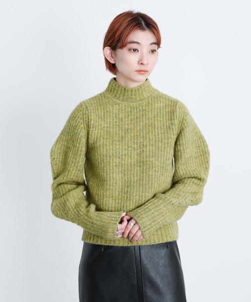 select MOCA（セレクトモカ）の「2021 AW デザインスリーブミックスリブショートニット（ニット/セーター・レディース・ライトグリーン/ミント/ラベンダー/チェリーレッド・FREE）」の7枚目の写真