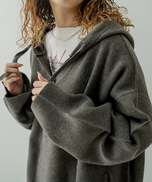 mystic（ミスティック）の「ニットパーカー（パーカー・レディース・チャコールグレー/グリーン/アイボリー・FREE）」の3枚目の写真