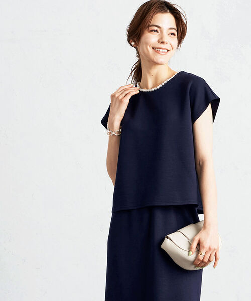 NOLLEY’S（ノーリーズ）の「◇【WEB限定】パール付きダンボールブラウス（シャツ/ブラウス・レディース・ブラック/ネイビー/オフホワイト・FREE）」の2枚目の写真