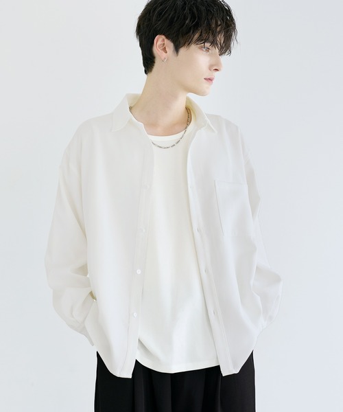 LILL(リル)の「ルーズシルエットドレープリラクシング長袖シャツ(シャツ/ブラウス・メンズ・ブラック/チャコールグレー/サックスブルー/ホワイト/ネイビー/ライトグレー/ブラウン/ホワイト×ブラック/ブラック×ホワイト/ブルー系/ブラック系/ホワイト系・L/XL/S/M)」の17枚目の写真