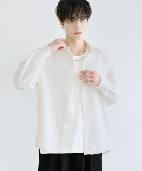 LILL(リル)の「ルーズシルエットドレープリラクシング長袖シャツ(シャツ/ブラウス・メンズ・ブラック/チャコールグレー/サックスブルー/ホワイト/ネイビー/ライトグレー/ブラウン/ホワイト×ブラック/ブラック×ホワイト/ブルー系/ブラック系/ホワイト系・L/XL/S/M)」の18枚目の写真
