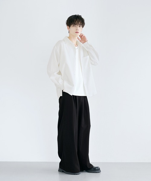 LILL(リル)の「ルーズシルエットドレープリラクシング長袖シャツ(シャツ/ブラウス・メンズ・ブラック/チャコールグレー/サックスブルー/ホワイト/ネイビー/ライトグレー/ブラウン/ホワイト×ブラック/ブラック×ホワイト/ブルー系/ブラック系/ホワイト系・L/XL/S/M)」の21枚目の写真