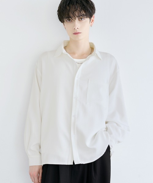 LILL(リル)の「ルーズシルエットドレープリラクシング長袖シャツ(シャツ/ブラウス・メンズ・ブラック/チャコールグレー/サックスブルー/ホワイト/ネイビー/ライトグレー/ブラウン/ホワイト×ブラック/ブラック×ホワイト/ブルー系/ブラック系/ホワイト系・L/XL/S/M)」の16枚目の写真