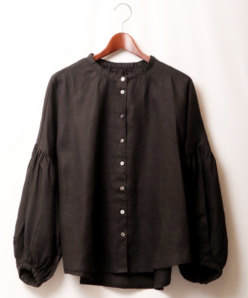 ubasoku(ウバソク)の「【ubasoku】リネン無地 バンドカラーパフ袖ブラウス(シャツ/ブラウス・レディース・ホワイト/ブラック/ブラウン/オリーブ・FREE)」の13枚目の写真