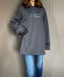 GGD | ビック トレーナー　バックプリント レインボー 刺繍 ビックシルエット ストレッチ(スウェット)