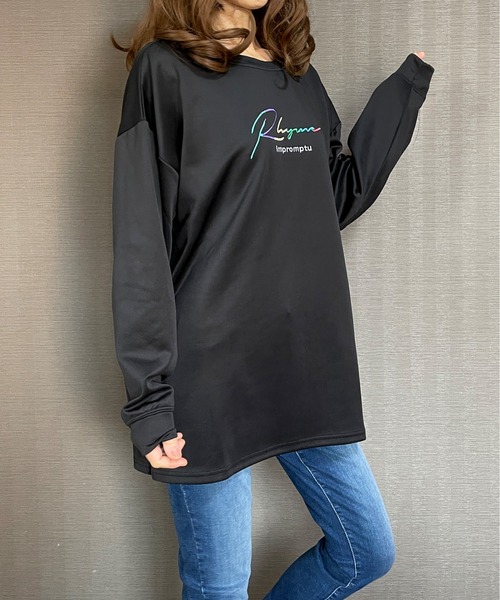 GGD(ジージーディー)の「ビック トレーナー バックプリント レインボー 刺繍 ビックシルエット ストレッチ(スウェット・メンズ・ブラック/ホワイト/チャコールグレー・M/L/LL)」の11枚目の写真