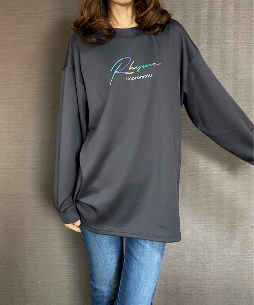 GGD(ジージーディー)の「ビック トレーナー バックプリント レインボー 刺繍 ビックシルエット ストレッチ(スウェット・メンズ・ブラック/ホワイト/チャコールグレー・M/L/LL)」の14枚目の写真