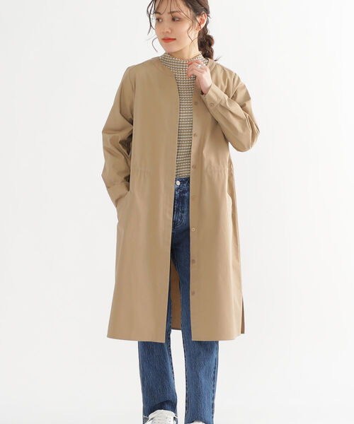 BEAMS HEART（ビームスハート）の「BEAMS HEART / ノーカラー ドロスト ワンピース（ワンピース・レディース・ベージュ/オリーブ/ネイビー/ホワイト系その他5・FREE）」の3枚目の写真