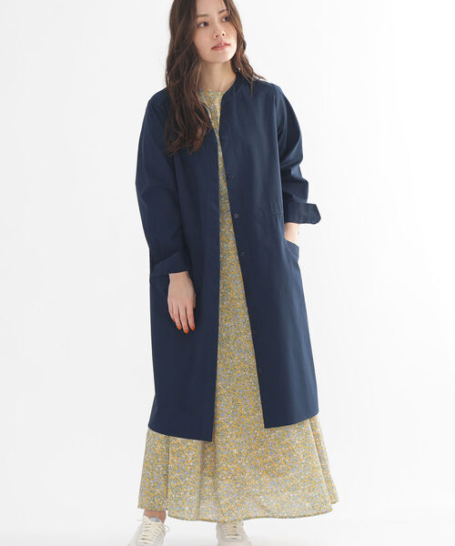 BEAMS HEART（ビームスハート）の「BEAMS HEART / ノーカラー ドロスト ワンピース（ワンピース・レディース・ベージュ/オリーブ/ネイビー/ホワイト系その他5・FREE）」の4枚目の写真