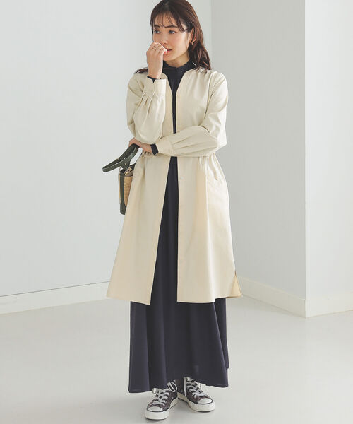 BEAMS HEART（ビームスハート）の「BEAMS HEART / ノーカラー ドロスト ワンピース（ワンピース・レディース・ベージュ/オリーブ/ネイビー/ホワイト系その他5・FREE）」の7枚目の写真