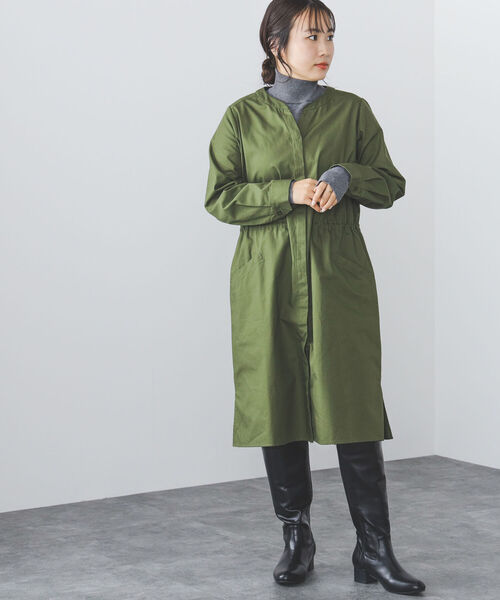 BEAMS HEART（ビームスハート）の「BEAMS HEART / ノーカラー ドロスト ワンピース（ワンピース・レディース・ベージュ/オリーブ/ネイビー/ホワイト系その他5・FREE）」の8枚目の写真