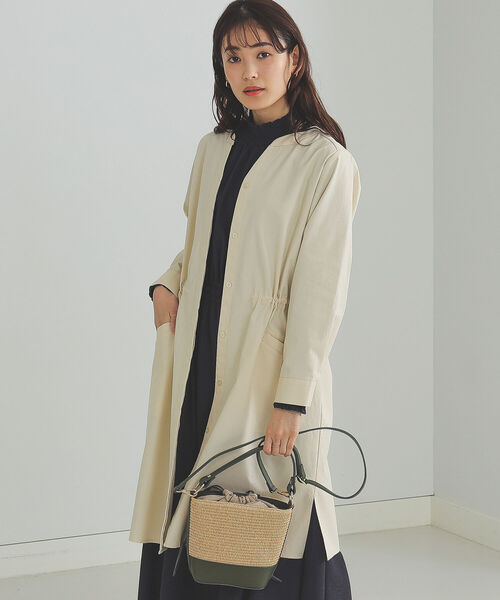 BEAMS HEART（ビームスハート）の「BEAMS HEART / ノーカラー ドロスト ワンピース（ワンピース・レディース・ベージュ/オリーブ/ネイビー/ホワイト系その他5・FREE）」の2枚目の写真