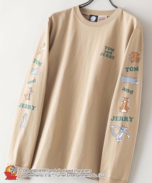 Tom＆Jerry（トムアンドジェリー）の「【OUTDOOR PRODUCTS】【TOM AND JERRY /トムとジェリー】袖プリント ロンT（Tシャツ/カットソー・メンズ・レッド/ホワイト/グリーン系その他/ベージュ/ダークグリーン/ブルー・LARGE/X-LARGE/MEDIUM）」の3枚目の写真