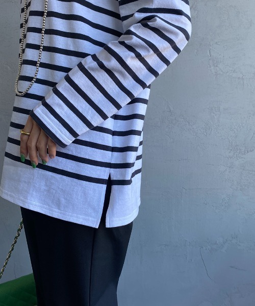 Le Minor（ルミノア）の「[LE MINOR/ルミノア] JEANNE ビッグシルエット パネルボーダーTシャツ（Tシャツ/カットソー・レディース・ブラック/ブルー/グリーン・1）」の9枚目の写真
