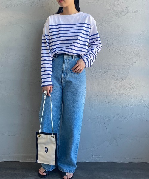 Le Minor（ルミノア）の「[LE MINOR/ルミノア] JEANNE ビッグシルエット パネルボーダーTシャツ（Tシャツ/カットソー・レディース・ブラック/ブルー/グリーン・1）」の6枚目の写真