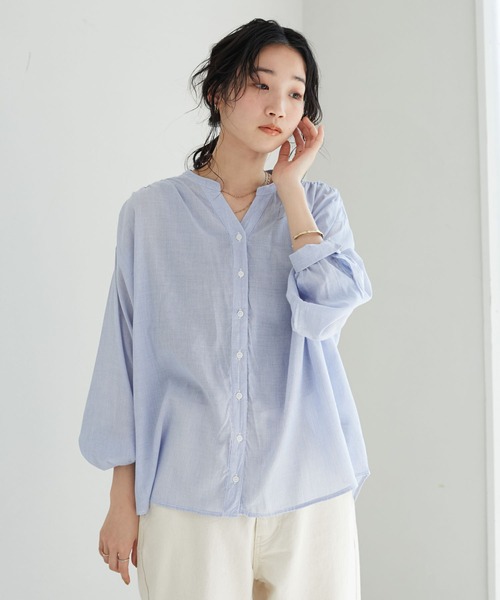 CRAFT STANDARD BOUTIQUE(クラフトスタンダードブティック)の「スキッパーバックギャザーブラウス *(シャツ/ブラウス・レディース・ブルー系その他6/ブルー系その他4/チェック・M/L)」の1枚目の写真