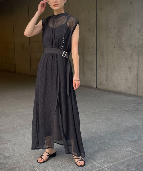 &g'aime（アンジェム）の「【&g’aime】楊柳シアーワンピース（ワンピース・レディース・ブラック/グレー/オフホワイト・FREE）」の2枚目の写真