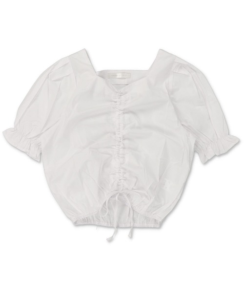 SPINNS（スピンズ）の「ショート丈 ドロストシャーリングブラウス（シャツ/ブラウス・レディース・ホワイト/ブラック/ホワイト×ブラック/ブラック×ホワイト/ブルー系その他・ONESIZE）」の6枚目の写真