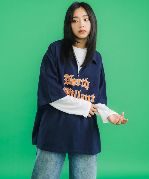 Ressaca(レサーカ)の「オーバーサイズ ワンポイントロゴサテン刺繍 ハーフジップTシャツ(Tシャツ/カットソー・メンズ・ブラック/ブルー/グリーン/オートミール/杢グレー・L/XL/M)」の5枚目の写真