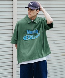 Ressaca | オーバーサイズ ワンポイントロゴサテン刺繍 ハーフジップTシャツ(Tシャツ/カットソー)