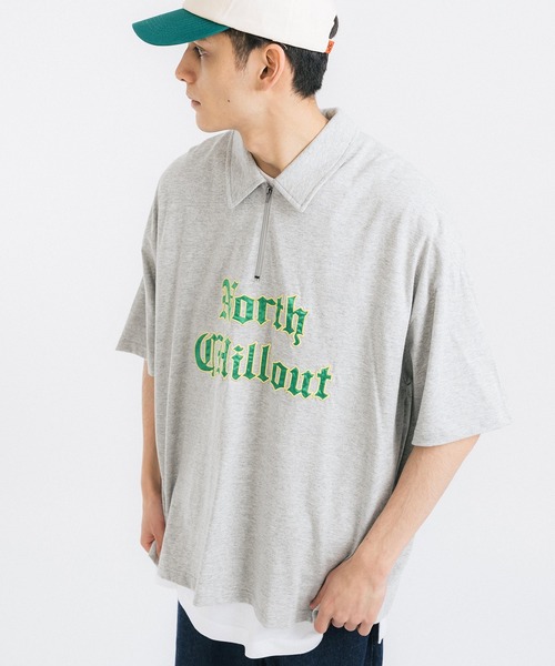 Ressaca(レサーカ)の「オーバーサイズ ワンポイントロゴサテン刺繍 ハーフジップTシャツ(Tシャツ/カットソー・メンズ・ブラック/ブルー/グリーン/オートミール/杢グレー・L/XL/M)」の18枚目の写真