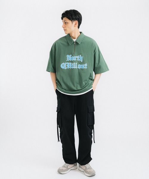 Ressaca(レサーカ)の「オーバーサイズ ワンポイントロゴサテン刺繍 ハーフジップTシャツ(Tシャツ/カットソー・メンズ・ブラック/ブルー/グリーン/オートミール/杢グレー・L/XL/M)」の8枚目の写真