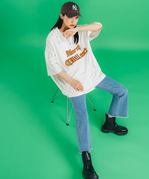 Ressaca(レサーカ)の「オーバーサイズ ワンポイントロゴサテン刺繍 ハーフジップTシャツ(Tシャツ/カットソー・メンズ・ブラック/ブルー/グリーン/オートミール/杢グレー・L/XL/M)」の12枚目の写真