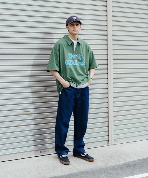 Ressaca(レサーカ)の「オーバーサイズ ワンポイントロゴサテン刺繍 ハーフジップTシャツ(Tシャツ/カットソー・メンズ・ブラック/ブルー/グリーン/オートミール/杢グレー・L/XL/M)」の17枚目の写真