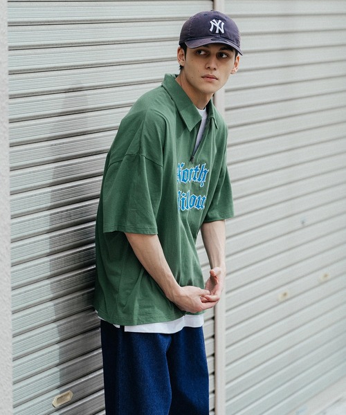 Ressaca(レサーカ)の「オーバーサイズ ワンポイントロゴサテン刺繍 ハーフジップTシャツ(Tシャツ/カットソー・メンズ・ブラック/ブルー/グリーン/オートミール/杢グレー・L/XL/M)」の22枚目の写真