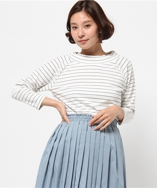 DISCOAT（ディスコート）の「【Discoat】オフショルボーダープルオーバー（Tシャツ/カットソー・レディース・オフホワイト/グレー/ブラック・ﾌﾘ-）」の11枚目の写真