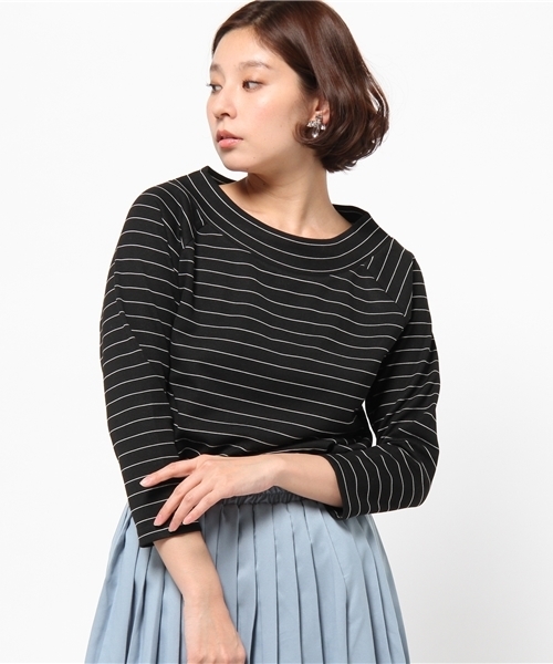 DISCOAT（ディスコート）の「【Discoat】オフショルボーダープルオーバー（Tシャツ/カットソー・レディース・オフホワイト/グレー/ブラック・ﾌﾘ-）」の3枚目の写真