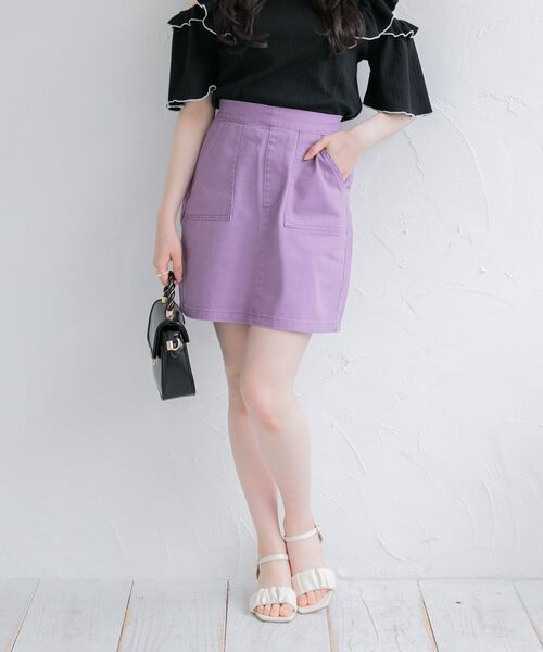 ems excite（エムズエキサイト）の「ベーカーミニSK（スカート・レディース・アイボリー/パープル/ブラック・FREE）」の3枚目の写真