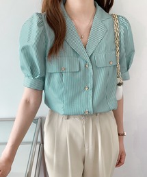 Diosfront | パワーショルダー開襟ストライプシャツ(シャツ/ブラウス)