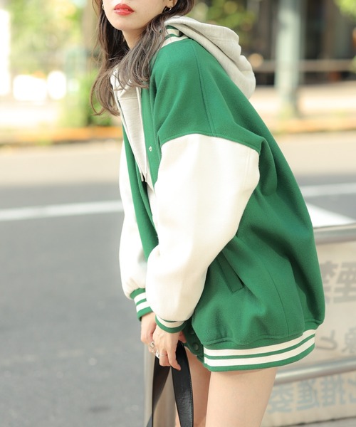 WEGO（ウィゴー）の「WEGO/ラインリブスタジャン（スタジャン・レディース・ブラック/グリーン・FREE）」の14枚目の写真