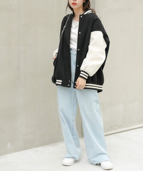 WEGO（ウィゴー）の「WEGO/ラインリブスタジャン（スタジャン・レディース・ブラック/グリーン・FREE）」の9枚目の写真