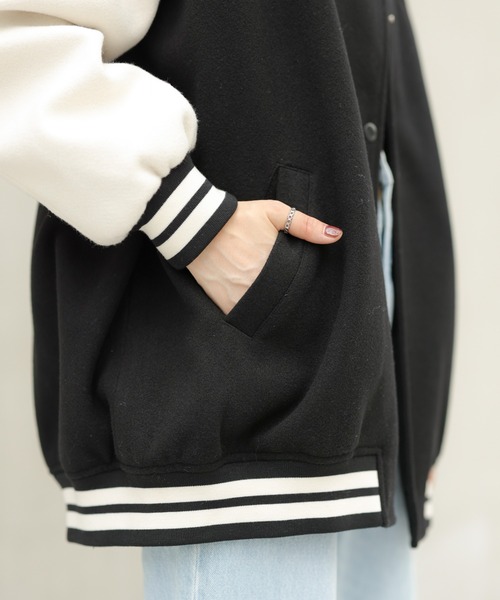 WEGO（ウィゴー）の「WEGO/ラインリブスタジャン（スタジャン・レディース・ブラック/グリーン・FREE）」の3枚目の写真