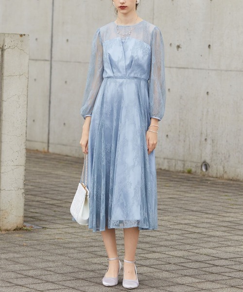 セール】ビスチェ風トップス総レースワンピースパーティードレス