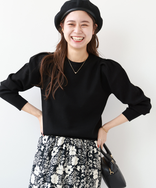 JOURNAL STANDARD relume(ジャーナルスタンダード レリューム)の「ウォッシャブルパフスリーブプルオーバー(ニット/セーター・レディース・ブラック/アイボリー/レッド・FREE)」の8枚目の写真