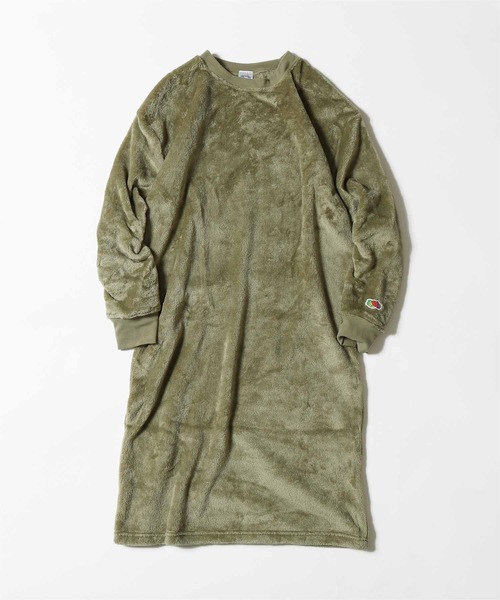 FRUIT OF THE LOOM（フルーツオブザルーム）の「FRUIT OF THE LOOM/フルーツオブザルーム ボアUネックワンピース 長袖ワンピース（ワンピース・レディース・ベージュ/カーキ/ブラック・S/M/L）」の3枚目の写真