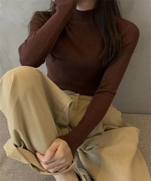 ボトルネックリブニットプルオーバー